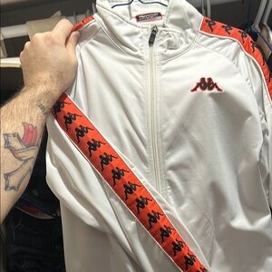 Kappa White and Dark Orange Men's Full tracksuit